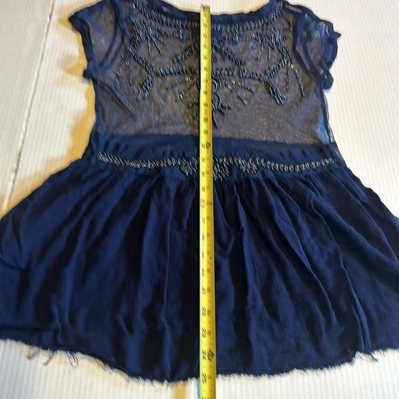 Free people embroidered navy blue top with sequin & beaded design front & back - Picture 3 of 8